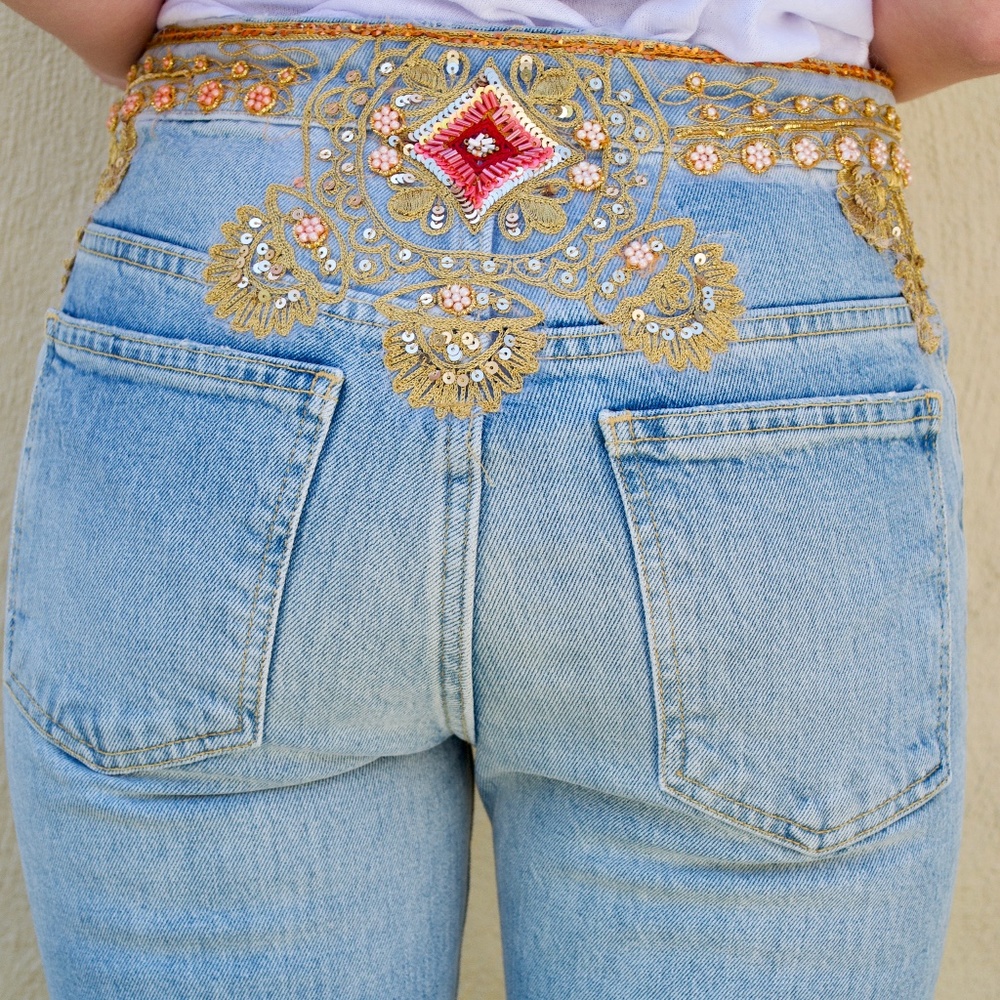 Free People Embellished Sequin High Waist Jeans